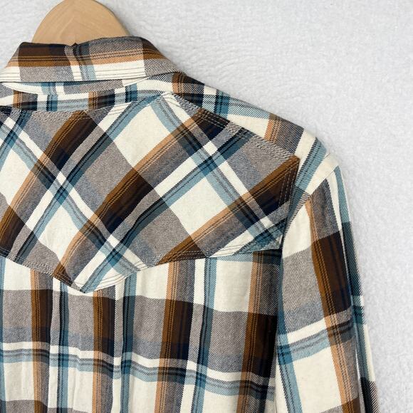 HOWE Shirt Mens L Heavy Flannel Western Plaid Button Up Workshirt Cotton Brown - Picture 8 of 15